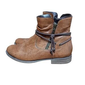 Remonte Dames Brown Leather Slouch Ankle Boots Plaid Lined Side Zip 40 US 8.5-9